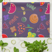 紫モダン芸術品を気取ったとピンクの花 キッチンタオル (折り畳み)