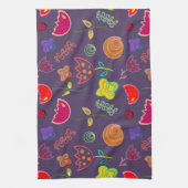 紫モダン芸術品を気取ったとピンクの花 キッチンタオル (縦)