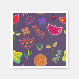 紫モダン芸術品を気取ったとピンクの花 スタンダードカクテルナプキン