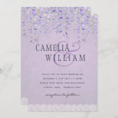紫モダン藤レース結婚ズ 招待状 (正面/裏面)