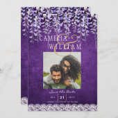 紫モダン藤レース結婚ズ 招待状 (正面/裏面)