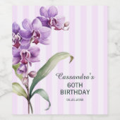 紫モダン蘭ストライプフローラ60誕生日 ワインラベル (シングルラベル)