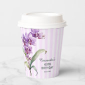 紫モダン蘭ストライプフローラ60誕生日 紙コップ (正面)