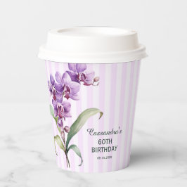 紫モダン蘭ストライプフローラ60誕生日 紙コップ