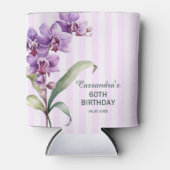 紫モダン蘭ストライプフローラ60誕生日 缶クーラー (正面)
