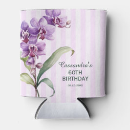紫モダン蘭ストライプフローラ60誕生日 缶クーラー