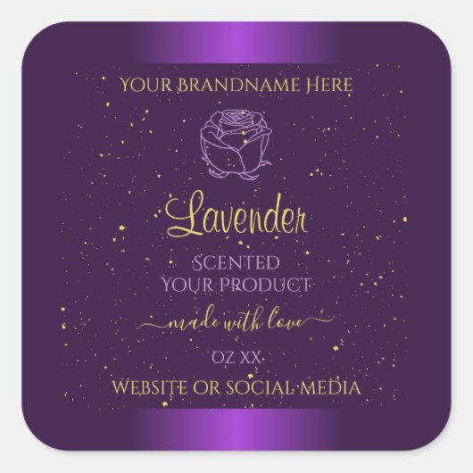 紫モダン製品ラベル金ゴールドグリッターフローラ スクエアシール (正面)