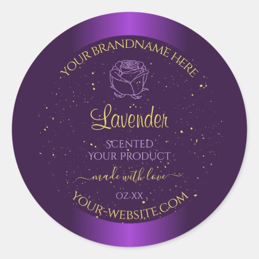 紫モダン製品ラベル金ゴールドグリッターフローラ ラウンドシール (正面)