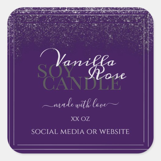 紫モダン製品包装ラベル銀雨 スクエアシール (正面)