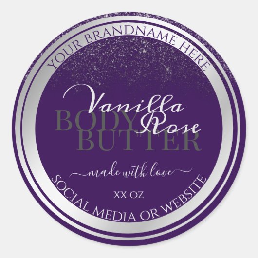 紫モダン製品包装ラベル銀雨 ラウンドシール (正面)