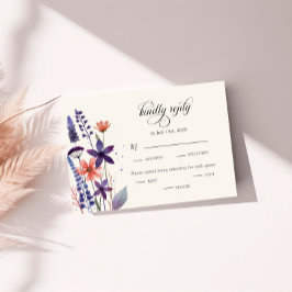 紫モダン野花結婚の食事の選択 出欠カード