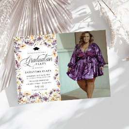 紫モダン野草写真卒業パーティー 招待状