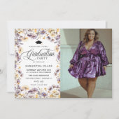 紫モダン野草写真卒業パーティー 招待状 (正面)