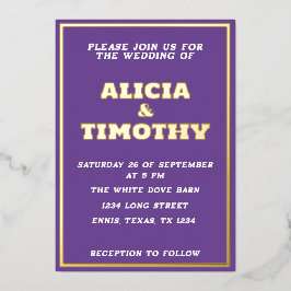 紫モダン金ゴールドタイポグラフィ紫エレガント色 箔招待状