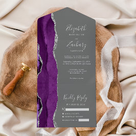 紫モダン銀アゲートグレイ結婚ズ オールインワン招待状
