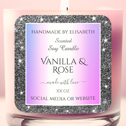 紫モダン銀グラデーショングリッター製品ラベル スクエアシール