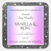 紫モダン銀グラデーショングリッター製品ラベル スクエアシール (正面)