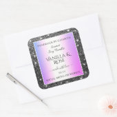 紫モダン銀グラデーショングリッター製品ラベル スクエアシール (封筒)