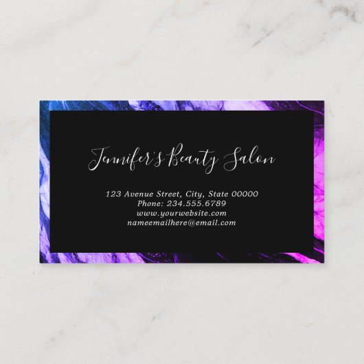 紫モダン黒エレガント大理石メイクアップアーティスト 名刺 (裏面)