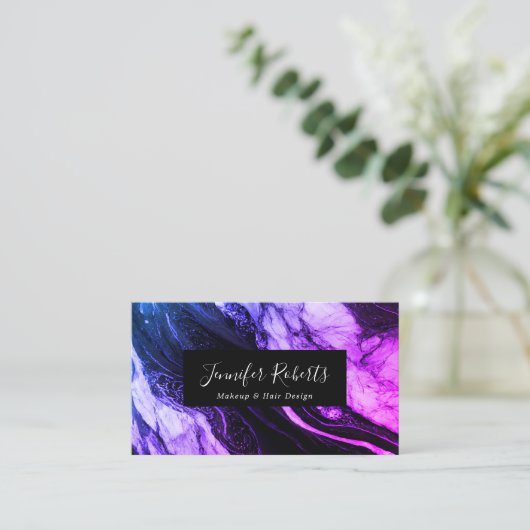 紫モダン黒エレガント大理石メイクアップアーティスト 名刺 (スタンド正面)