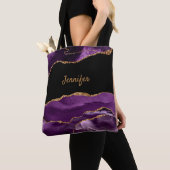 紫モダン黒瑪瑙クリスタルパーソナライズ名 トートバッグ (クローズアップ)