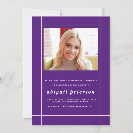 紫モダン2025年卒業写真のクラス 案内状 (裏面)