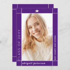 紫モダン2025年卒業写真のクラス 案内状