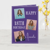紫モダン3写真コラージュ18誕生日 カード (黄色い花)