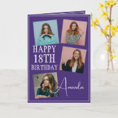 紫モダン4フォトコラージュ18誕生日 カード (黄色い花)