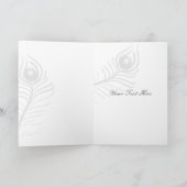 紫モダン、ティール（緑がかった色）青い孔雀の結婚ありがとう サンキューカード (内部)