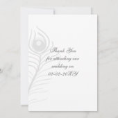 紫モダン、ティール(緑がかった色)青い孔雀の結婚ありがとう 招待状 (裏面)