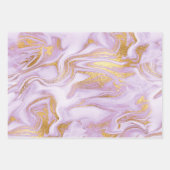 紫モダン、白、金ゴールドの大理石パターン ラッピングペーパーシート (正面3)