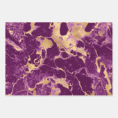 紫モダン、白、金ゴールドの大理石パターン ラッピングペーパーシート (正面)