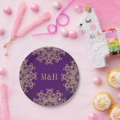 紫モノグラムのと金ゴールドインディアンスタイル結婚ズ ペーパープレート (パーティー)