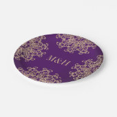紫モノグラムのと金ゴールドインディアンスタイル結婚ズ ペーパープレート (アングル)