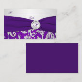 紫モノグラムのと銀のダマスク座席表 プレイスカード (正面/裏面)
