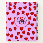 紫モノグラムのスタイリッシュの赤いハート模様 ノートブック (裏面)