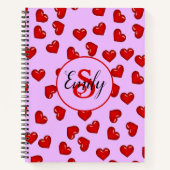 紫モノグラムのスタイリッシュの赤いハート模様 ノートブック (正面)