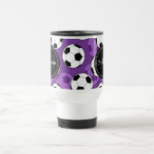 紫モノグラムの黒サッカーのボールパターン トラベルマグ (中央)