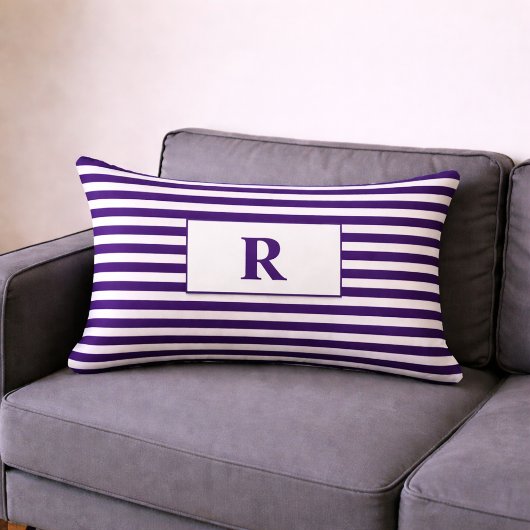 紫モノグラムの/白ストライプ色 ランバークッション
