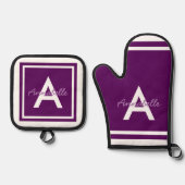 紫モノグラムパーソナライズされた 鍋つかみ&鍋敷きセット (正面)