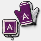 紫モノグラムパーソナライズされた 鍋つかみ&鍋敷きセット (正面/裏面)