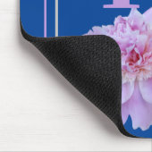 紫モノグラムピンク牡丹フラワーブルー マウスパッド (コーナー)