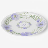 紫モノグラムフローラ水色エレガントな結婚式 ペーパープレート (アングル)