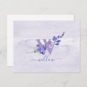 紫モノグラム水彩文具パーソナライズされた具 サンキューカード (正面/裏面)