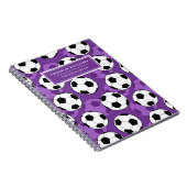 紫ユニークサッカーボールパターン名前をカスタムする ノートブック (右側)