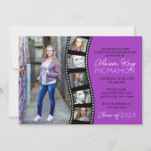 紫ユニークフィルムストリップ6写真卒業 招待状 (正面)