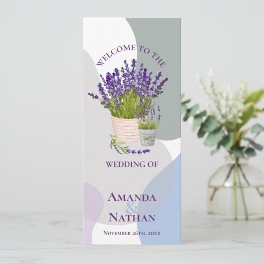 紫ラベかわいらしンダー花結婚式プログラム 招待状 (スタンド正面)