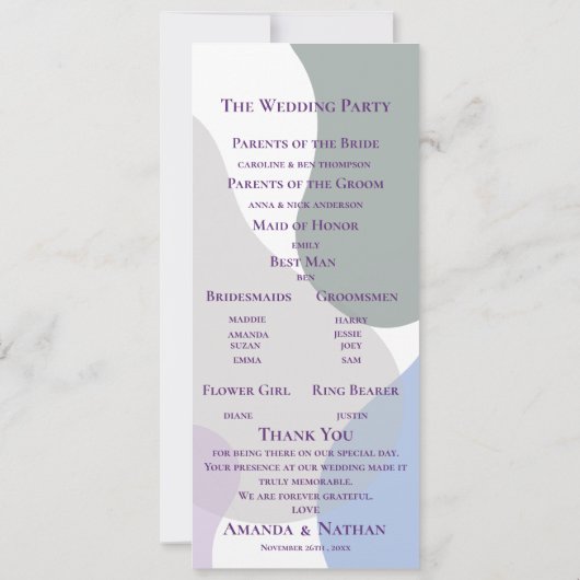 紫ラベかわいらしンダー花結婚式プログラム 招待状 (裏面)