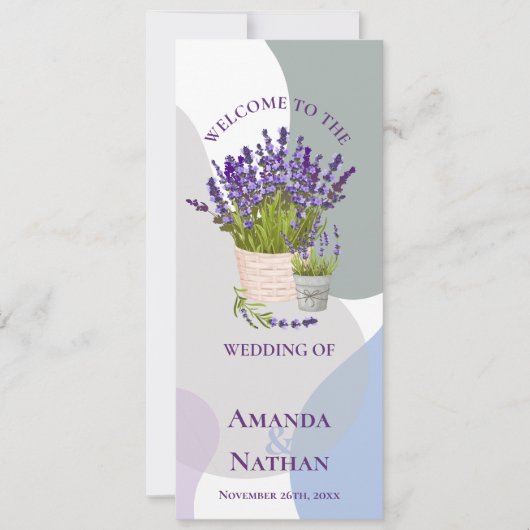 紫ラベかわいらしンダー花結婚式プログラム 招待状 (正面)